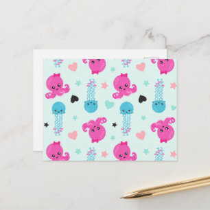 Carte Postale Animaux de mer, Vie marine, Pieuvre, Méduse, Cœurs