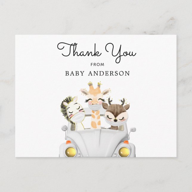 Carte Postale Animaux en Masques lecteur par Baby shower Merci (Devant)