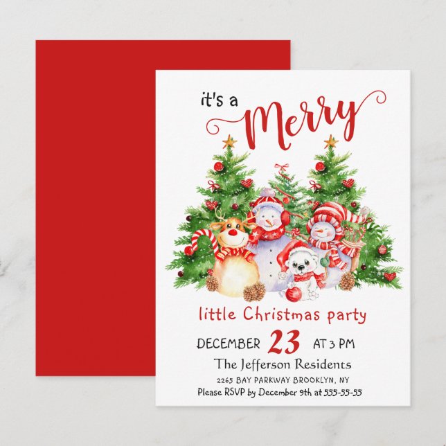 Carte Postale Animaux Merry Little Christmas Party Card (Devant / Derrière)