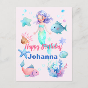 Carte Postale Animaux Mers Murs Sirène thème Joyeux anniversaire