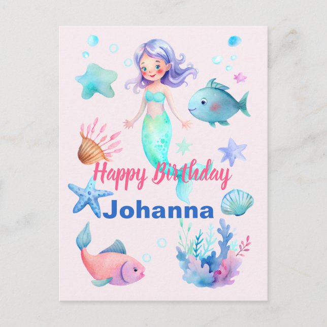 Carte Postale Animaux Mers Murs Sirène thème Joyeux anniversaire (Devant)