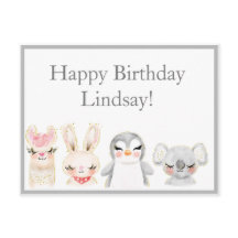Animaux mignons Typographie aquarelle Anniversaire