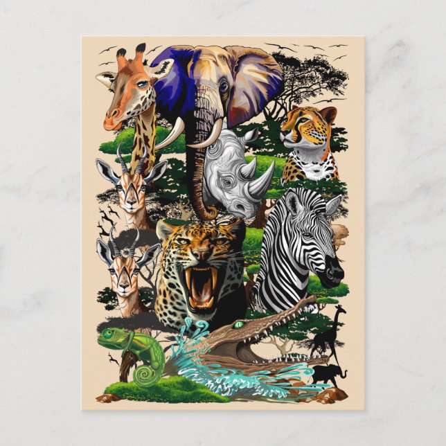 Carte Postale Animaux sauvages de la Savane africaine (Devant)