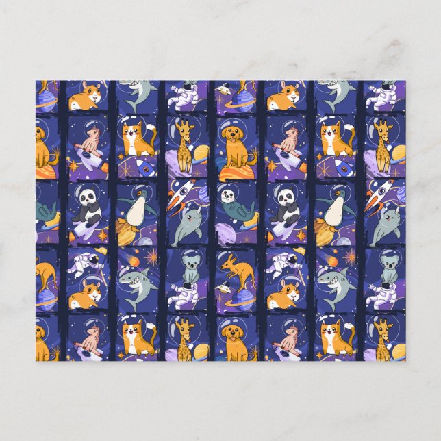 Carte Postale Animaux spatiaux, animaux dans l'espace, astronaut (Devant)