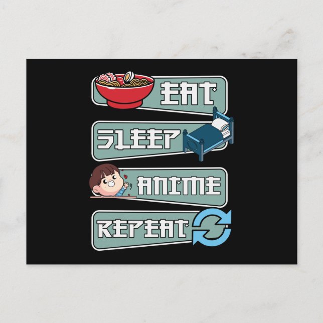 Carte Postale Anime de sommeil manger répéter japonais | Kawaii  (Devant)