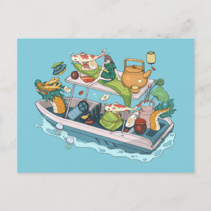 Carte Postale anime fille dragon bateaux légumes