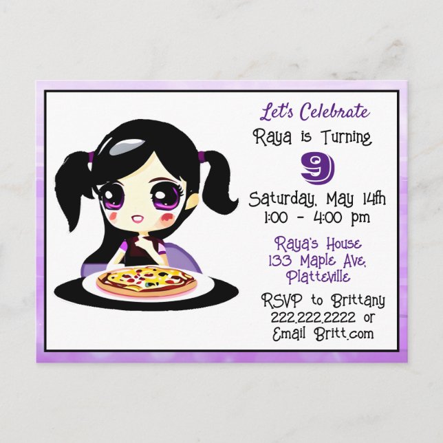 Carte Postale Anime Gaming Girl Anniversaire Pizza Party (Devant)