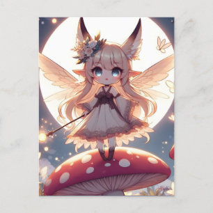 Carte Postale Anime Girl Pixie Hippie Lune Fée