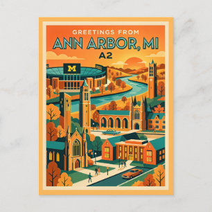 Carte Postale Ann Arbor MI A2 Style Vintage