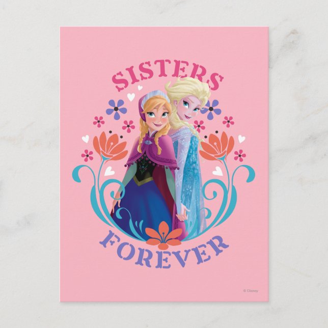 Carte Postale Anna et Elsa de Frozen | Soeurs aux fleurs (Devant)