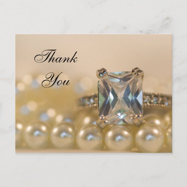 Carte Postale Anneau de diamant et perles Mariage Merci (Devant)