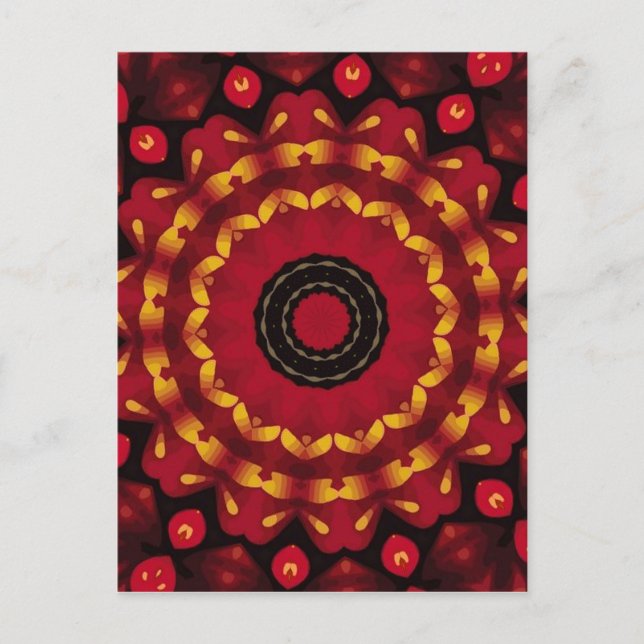 Carte Postale Anneaux D'Or Sur Mandala Rouge (Devant)