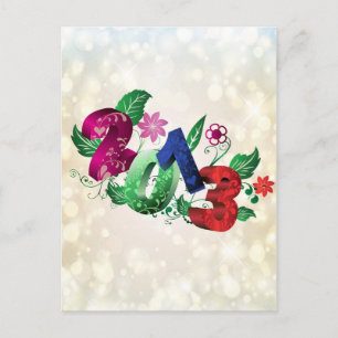 Carte Postale Année 2013 3D avec insertions florales
