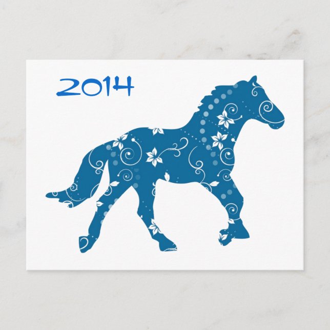 Carte postale Année bleue et blanche du cheval (Devant)