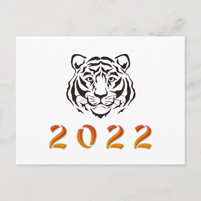 Carte Postale Année chinoise du Tigre 2022 noir blanc (Devant)