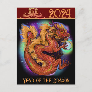 Carte Postale Année chinoise du zodiaque du dragon 2024 Nouvel A