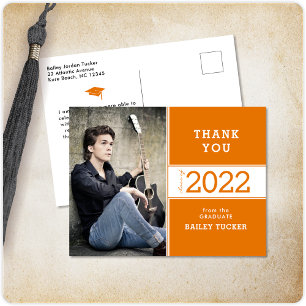 Carte Postale Année de classe Orange White Photo Merci de gradua