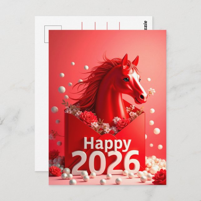 Carte Postale Année du cheval 2026 (Devant / Derrière)
