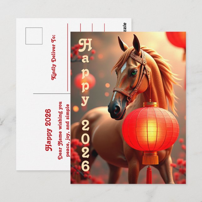 Carte Postale Année du cheval 2026 (Devant / Derrière)