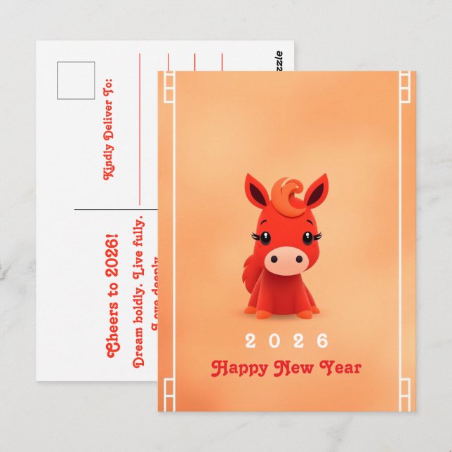 Carte Postale Année du cheval 2026 (Devant / Derrière)