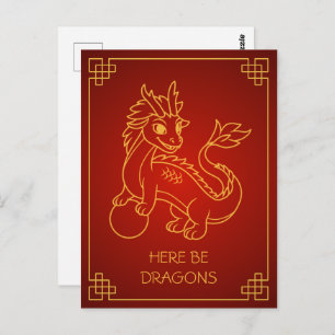 Carte Postale Année du dragon 2024 Zodiac chinois