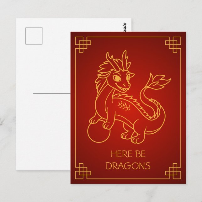 Carte Postale Année du dragon 2024 Zodiac chinois (Devant / Derrière)