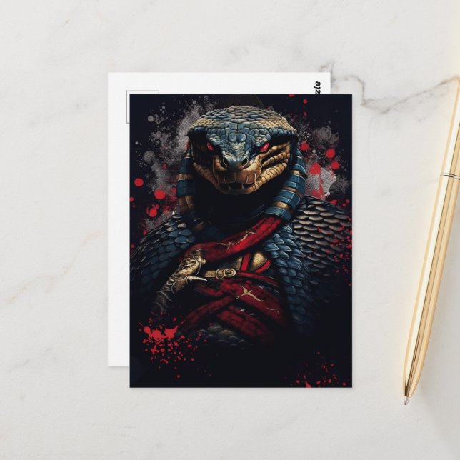 Carte Postale Année du serpent Samurai (Devant/Arrière en situation)