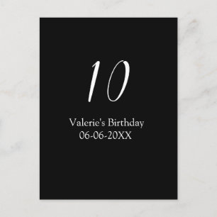 Carte Postale anniversaire 10 ans blanc noir nom date calligraph