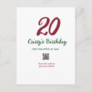Carte Postale anniversaire 20 ANS MARON code qr gras rétro vert