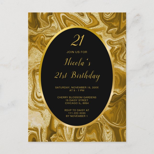 Carte Postale Anniversaire 21 ans Agate Marbre Doré (Devant)