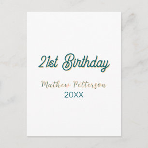 Carte Postale anniversaire 21 ans bleu orange stylé boho rétro n