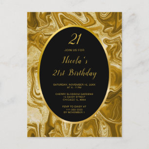Carte Postale Anniversaire 21 ans en Agate Marbre Doré