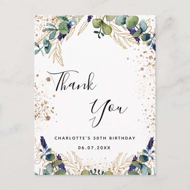 Carte Postale Anniversaire 50 eucalyptus verdure merci (Devant)