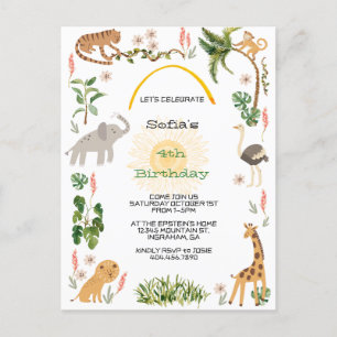 Carte Postale Anniversaire animal de la Jungle mignonne
