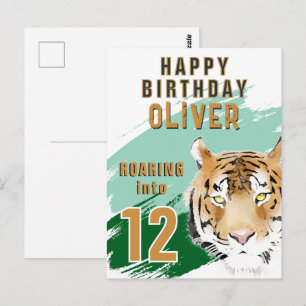 Carte Postale Anniversaire Aquarelle Tête de Tigre Sauvage