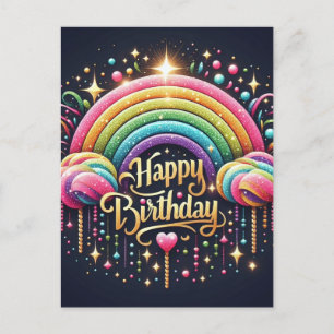 Carte postale anniversaire - arc-en-ciel glitard