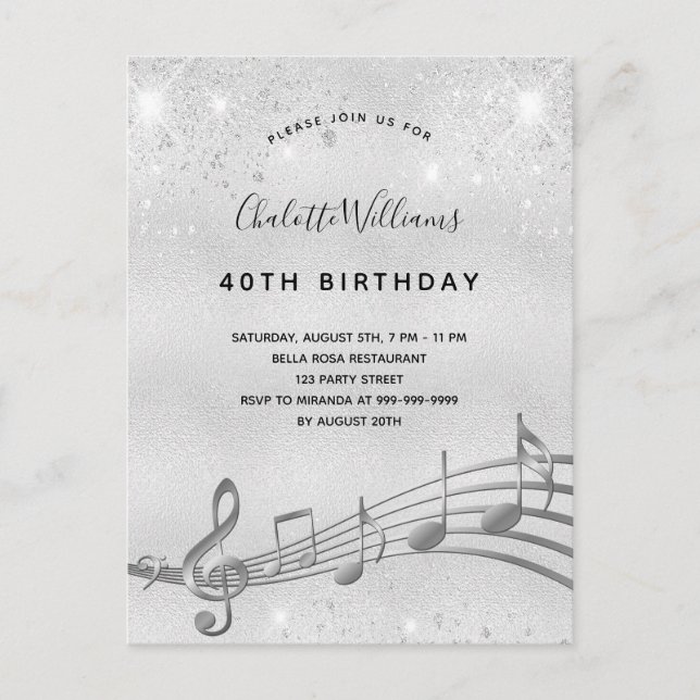 Carte Postale Anniversaire argent note 40e invitation (Devant)