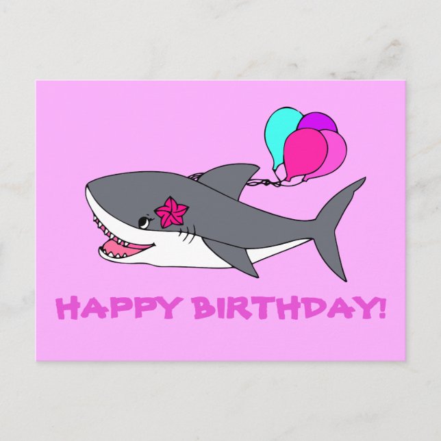 Carte postale anniversaire avec requin mignon (Devant)