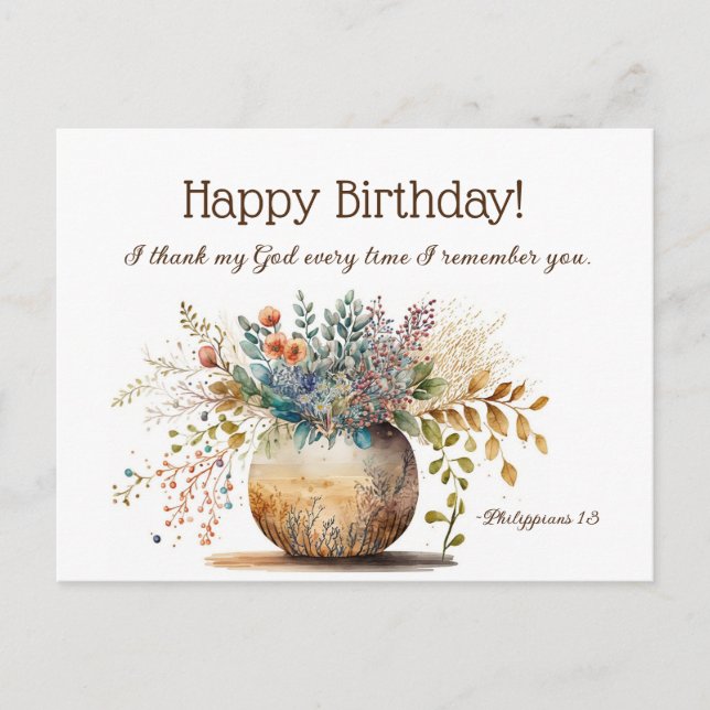 Carte Postale Anniversaire Bible Chrétienne Verse Élégant Floral (Devant)