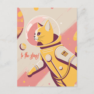 Carte Postale Anniversaire Cat-Astronaut Aux Étoil