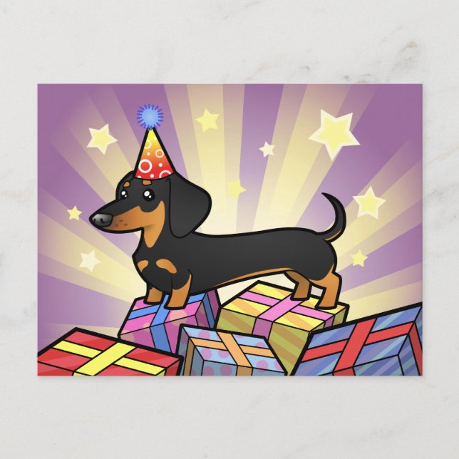 Carte Postale Anniversaire Dachshund (manteau lisse) (Devant)