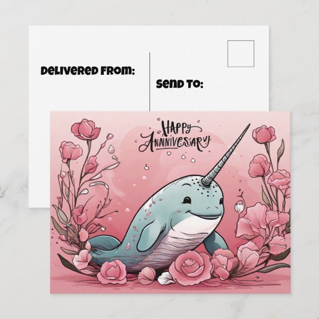 Carte Postale Anniversaire de bébé narval (Devant / Derrière)