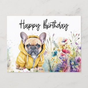 Carte Postale Anniversaire de Bouledogue Français dans un champ