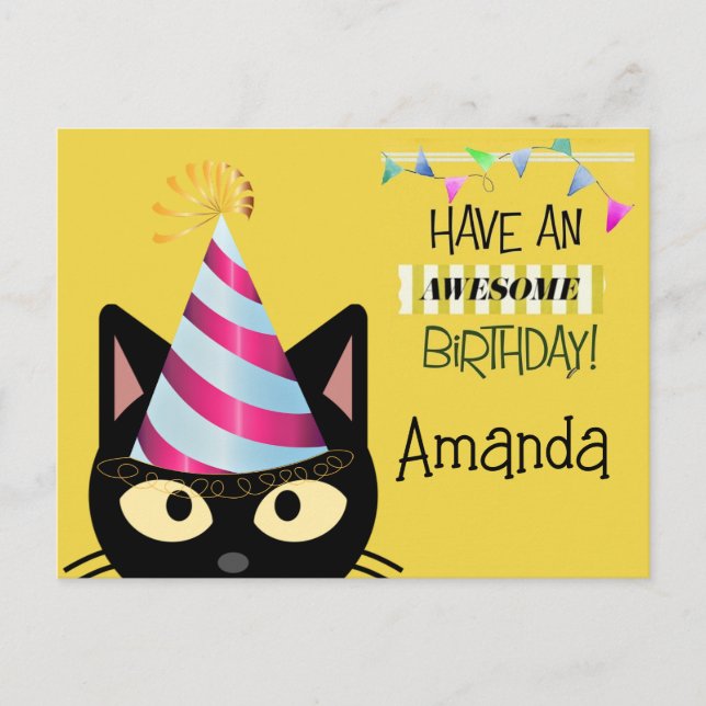 Carte Postale Anniversaire de chat Awesome pour les enfants  (Devant)