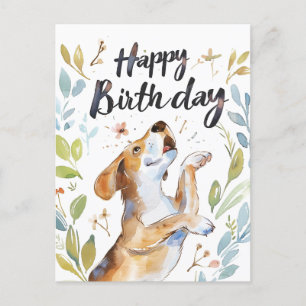 Carte Postale Anniversaire de chien Beagle à l'aquarelle