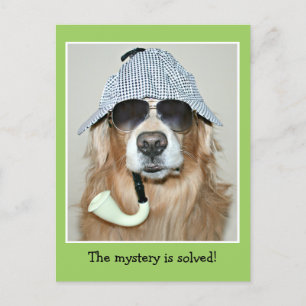 Carte Postale Anniversaire de chien détective Golden Retriever d