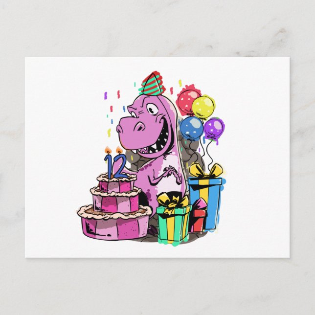 Carte Postale Anniversaire de dinosaure 12 - Tyrannosaurus Rex (Devant)