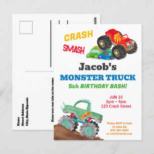 Carte Postale Anniversaire de Fête de Truck Monster Smash Crash 