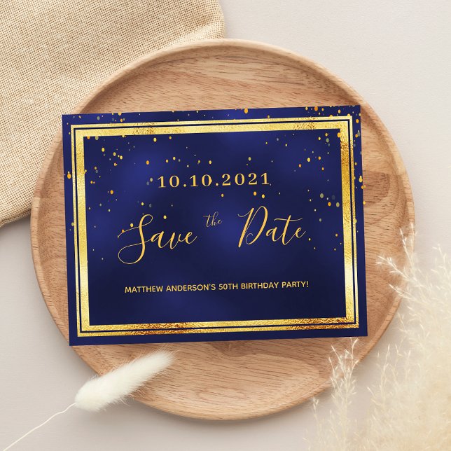 Carte Postale Anniversaire de fête marine bleu or enregistrer la (Créateur téléchargé)