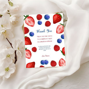 Carte Postale Anniversaire de fête merci script, thèmes fraise